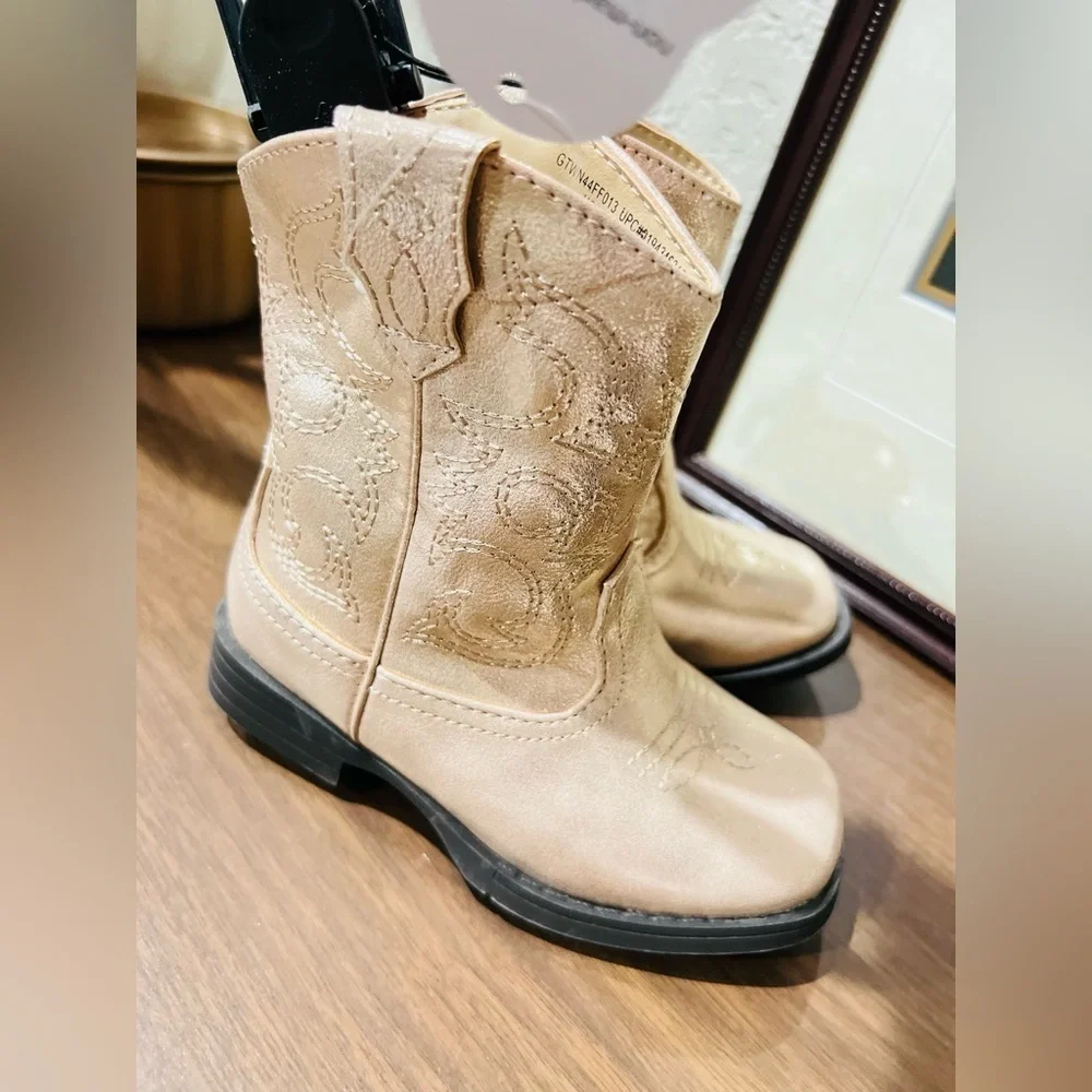 Wonder Nation Toddler Girl Western Cowboy Boots Rose Golden Size 10